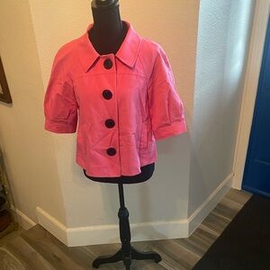 Womens Pink Short Sleeve Button-Front Jacket